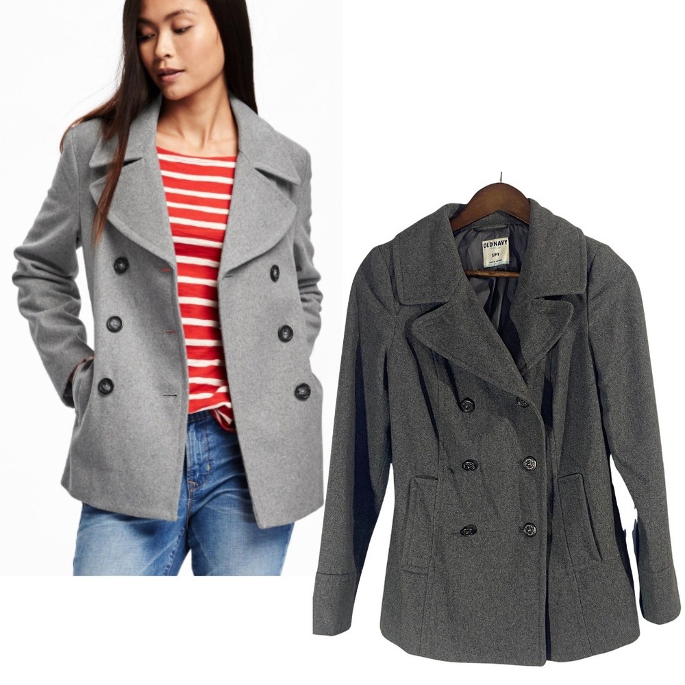 Old Navy Wool Blend Pea‎ Coat Women's Sz S Gray Double Breasted Lined Jacket